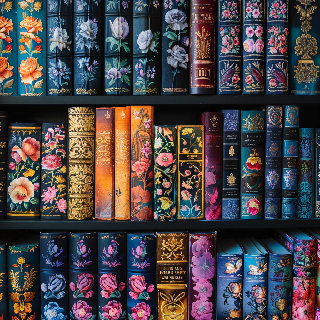 Ornate jewel-toned books, from Astra’s original Astra Knight Writings website